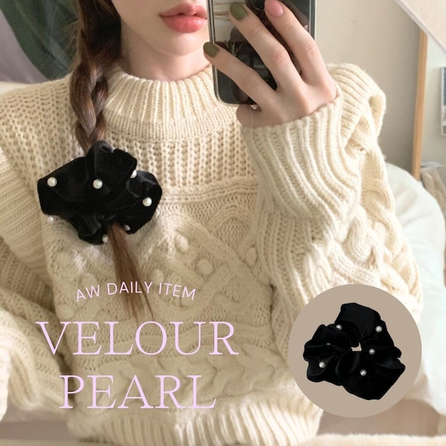 velour pearl hair scrunchie No.Z028