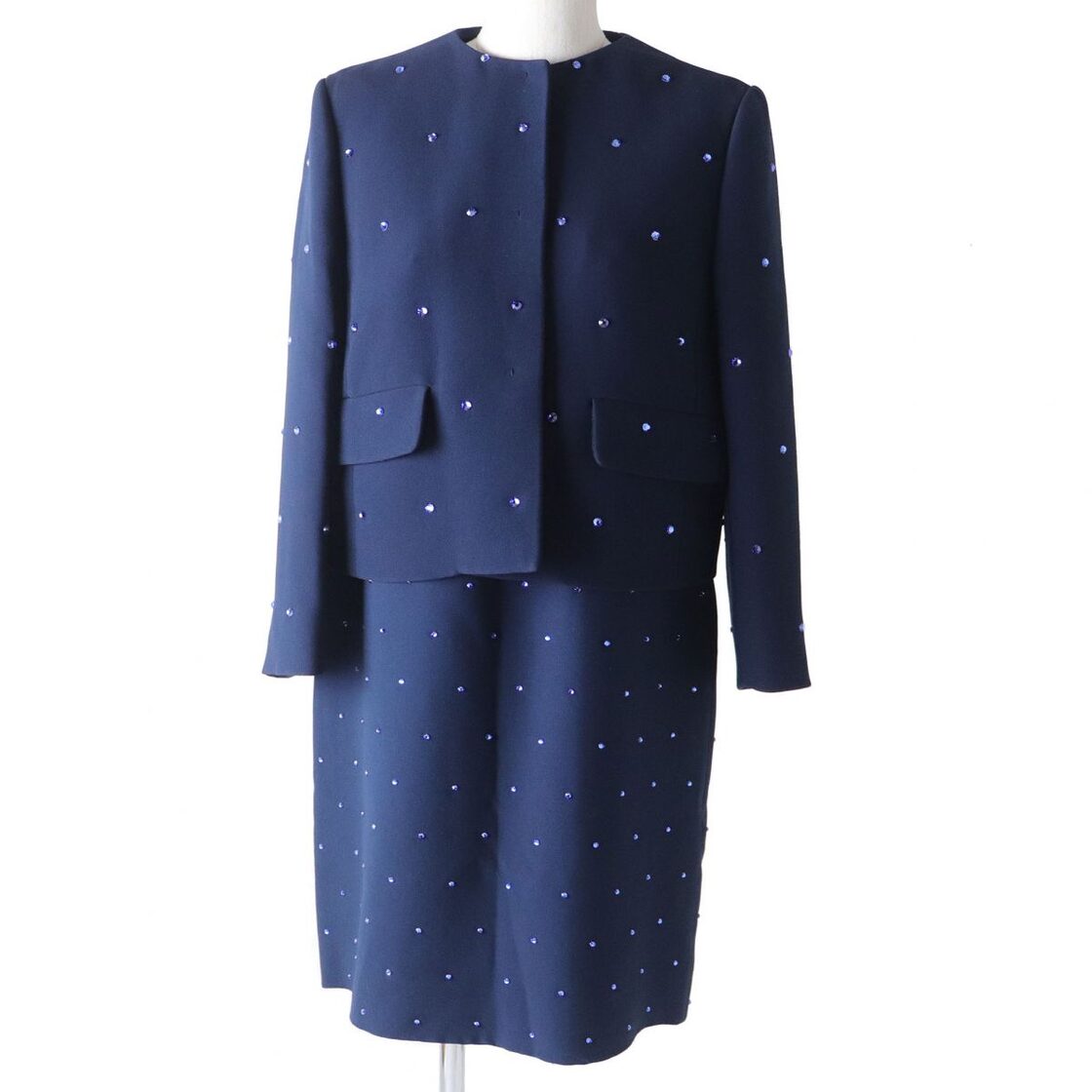 美品◇正規品 MIU MIU ミュウミュウ ビジュー付 ノーカラージャケット+ 