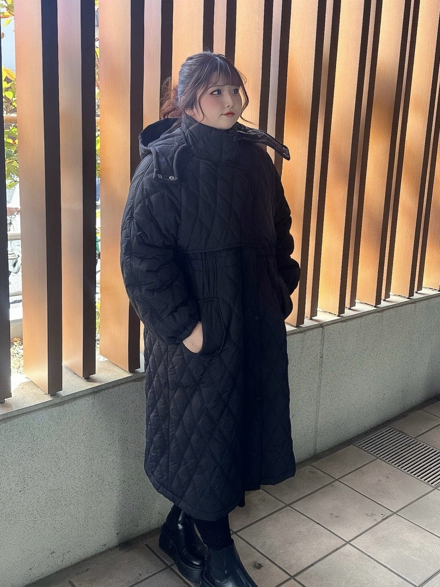 きれいめ大人っぽアイテム ダイヤキルティングダウンコート 上品