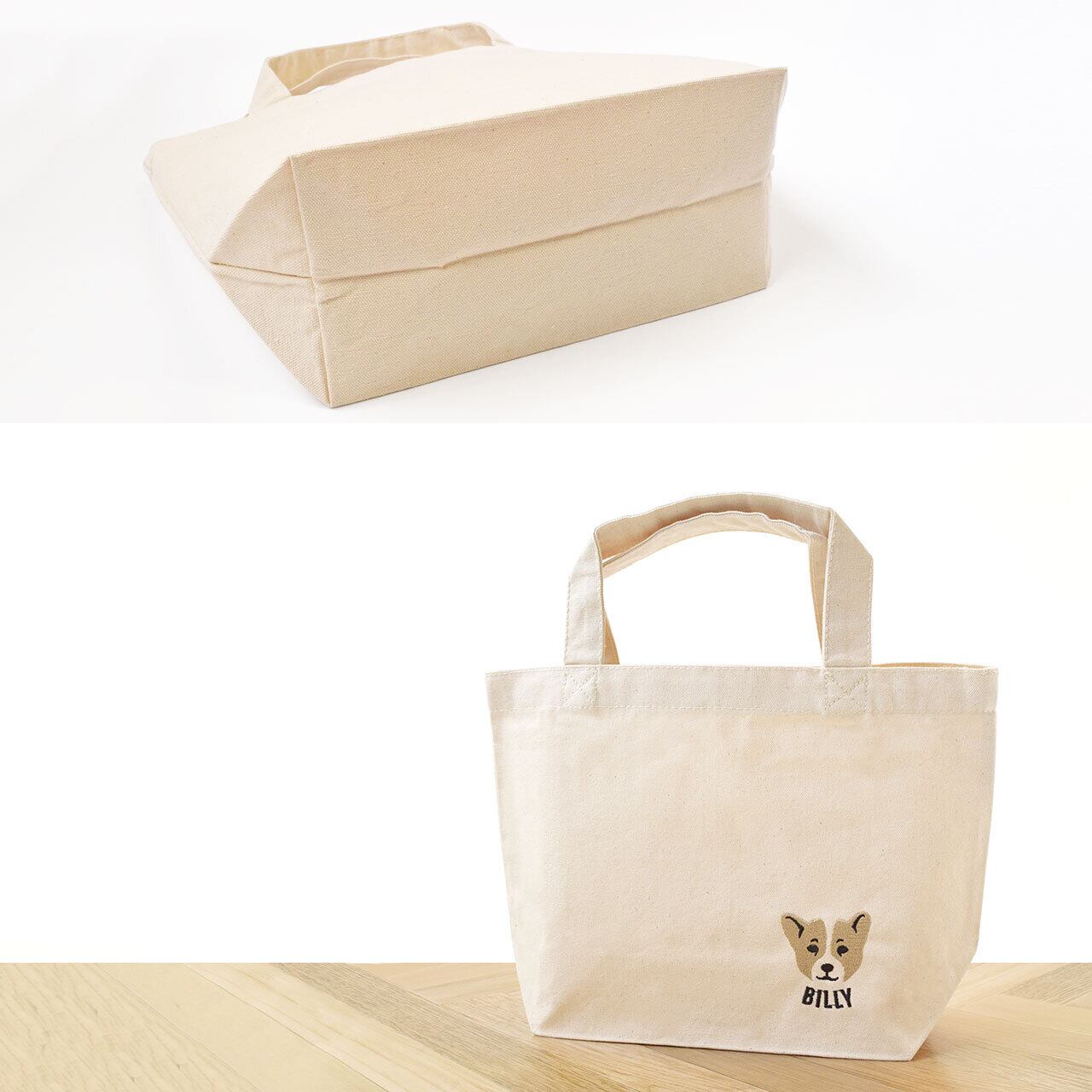 コーギー （子犬）刺繍 お散歩ハンドバッグ（名入れ可） ランチバッグ