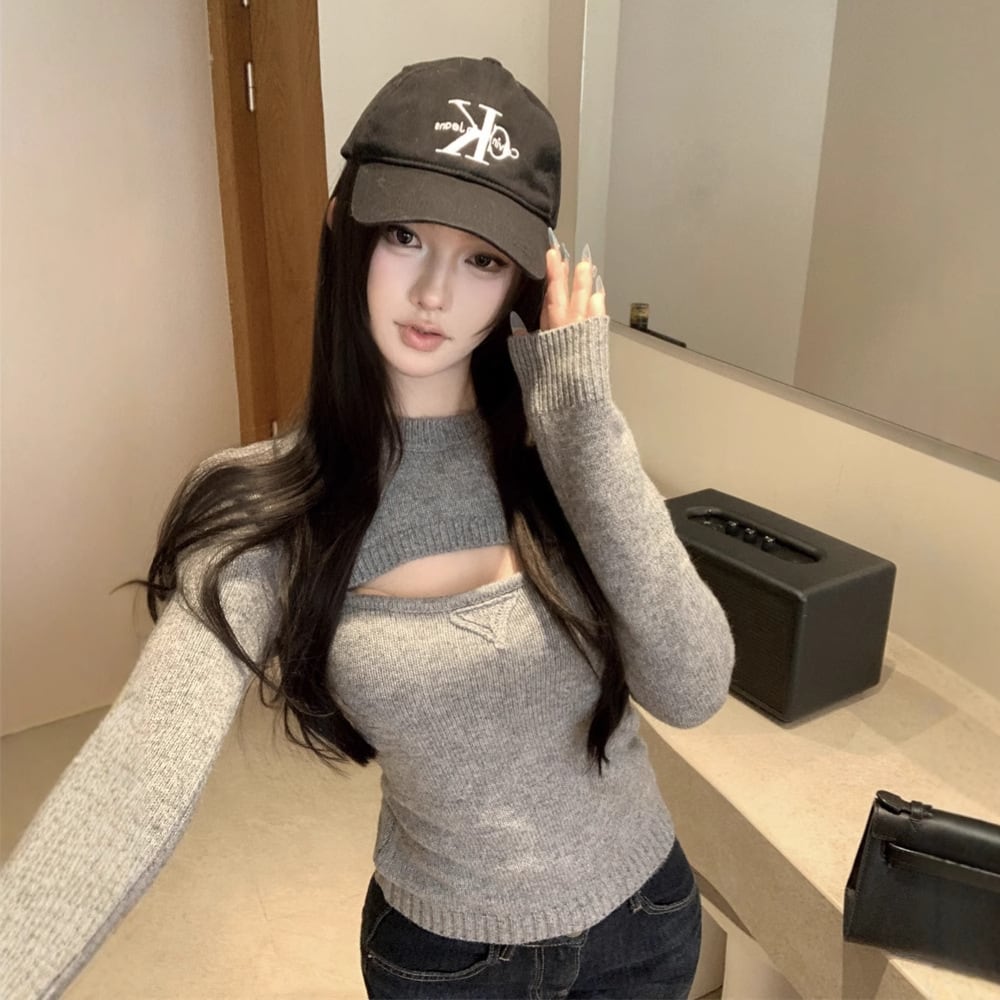 【set】キャミソール×長袖ニットトップスセット M28546