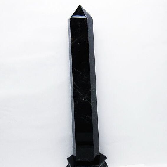 3.4Kg モリオン 黒水晶 六角柱 台座付属 一点物 162-437