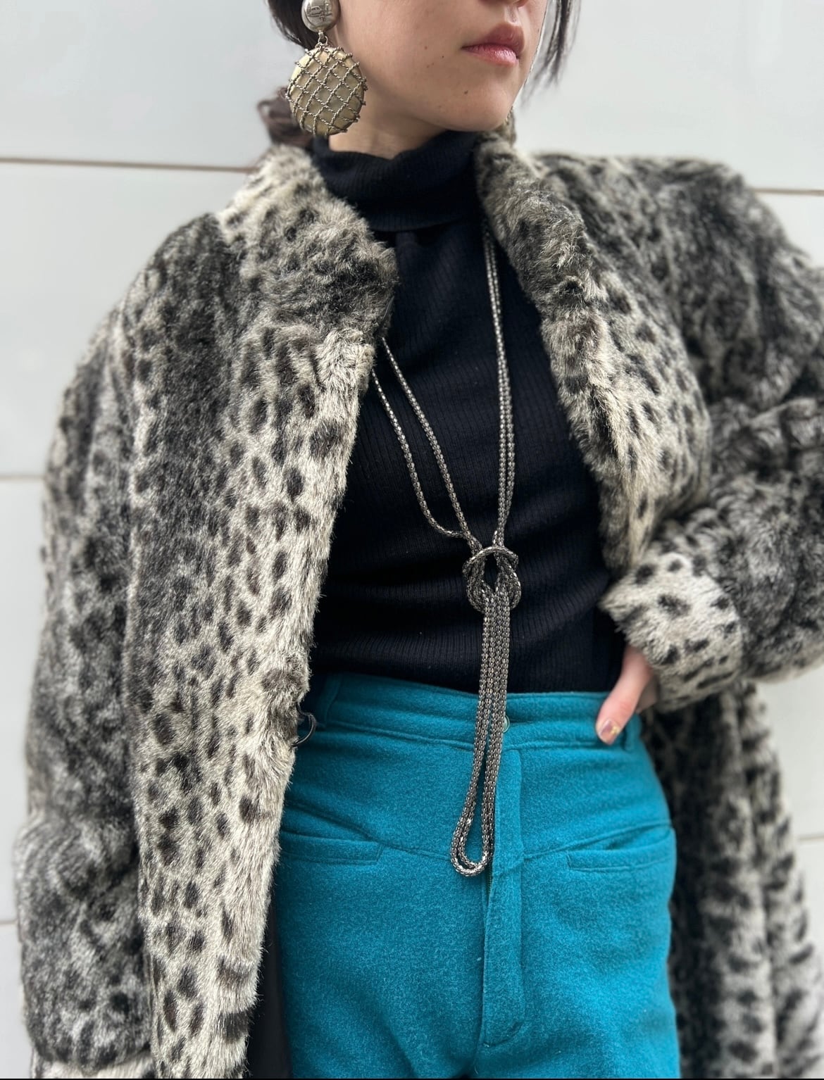 70s -80s silver black long necklace