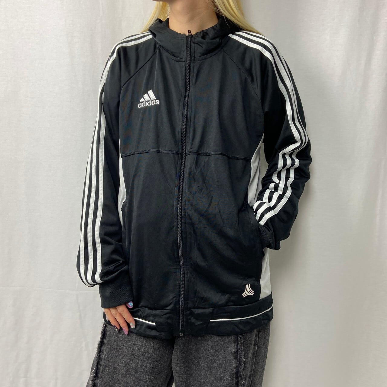 【アディダス】adidas トラックジャケット  ジャージ  パーカー 黒  M