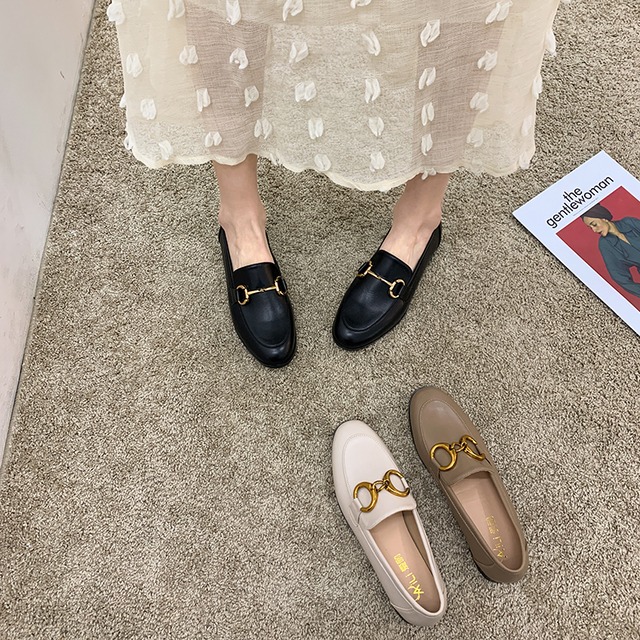 レザースプリングメタルバックル 靴 シューズ 春物 フェイクシューズ94209685417
