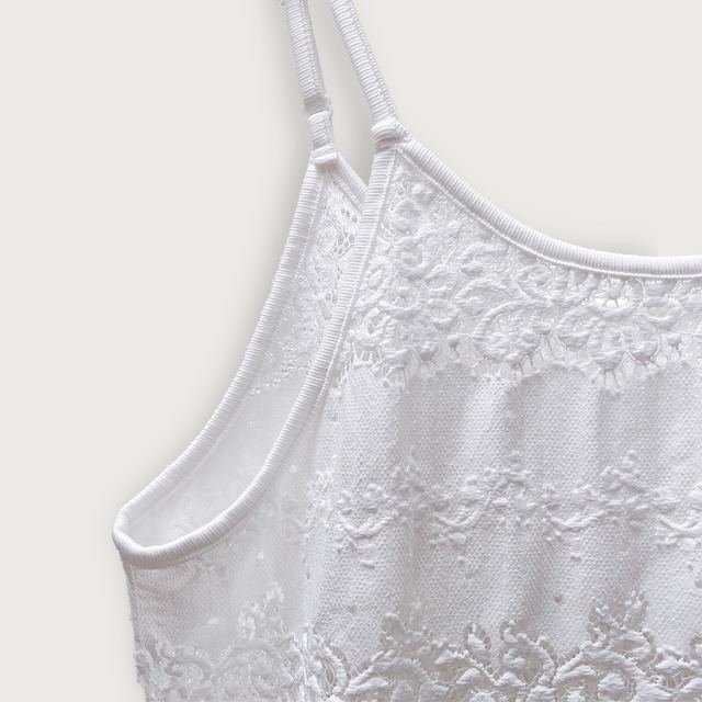 【レイヤードレーススタイル】ストラップ調整可能 レースキャミソールワンピース｜ホワイト｜画像2