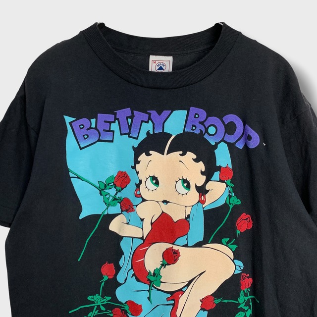 90s BETTY BOOP ベティ　キャラクター Tシャツ　バラ　M 黒USA