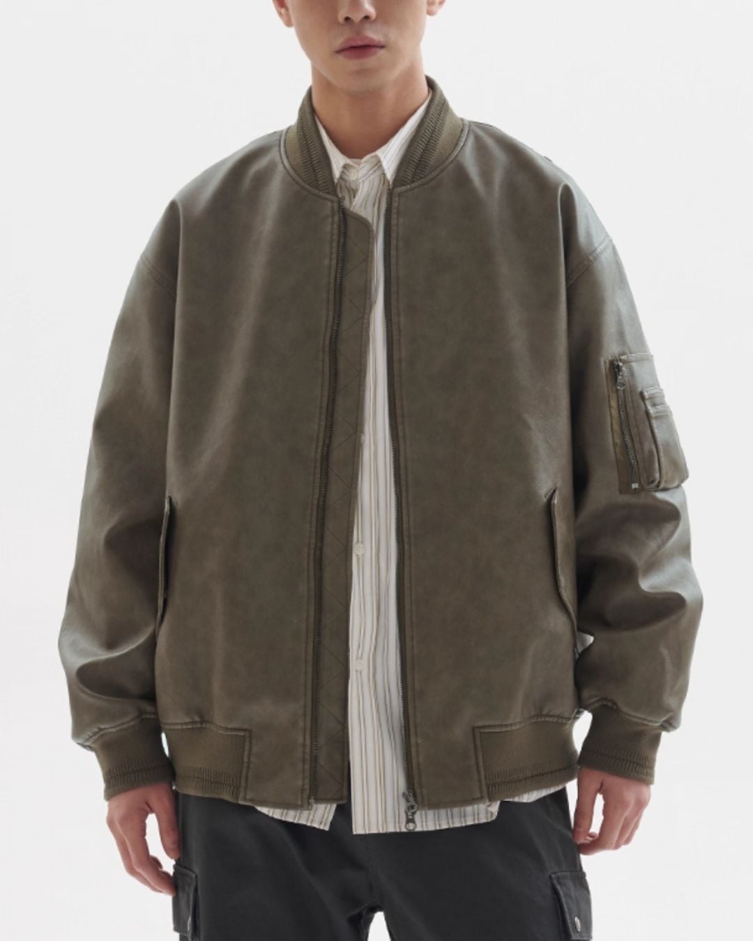 フェイクレザースタンドカラーフライトジャケット S0076