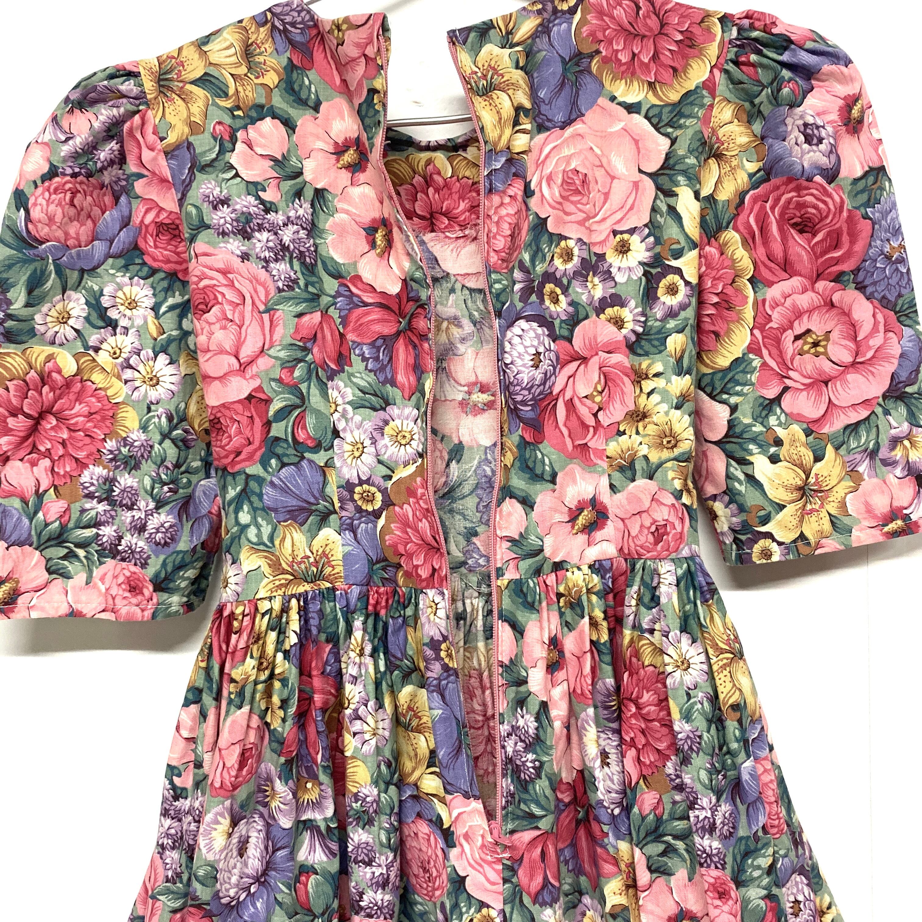 ヴィンテージ ミニ丈 花柄 総柄 パフスリーブ 半袖 ギャザー ワンピース ウエスト紐付き Talonジップ レディース S相当 古着 ワンピース Cave 古着屋 公式 古着通販サイト