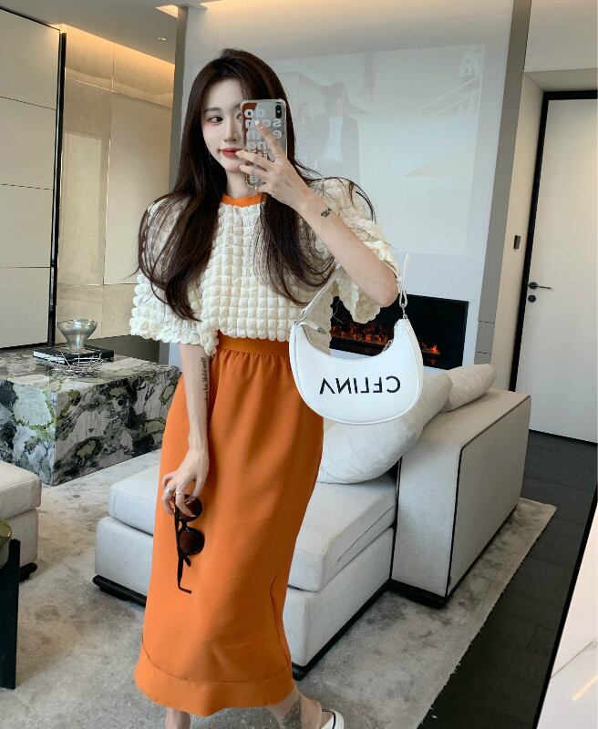 スタンダードスカート サマー薄手ハイウェスト レトロ 夏物 ブラックストロベリース39734124847