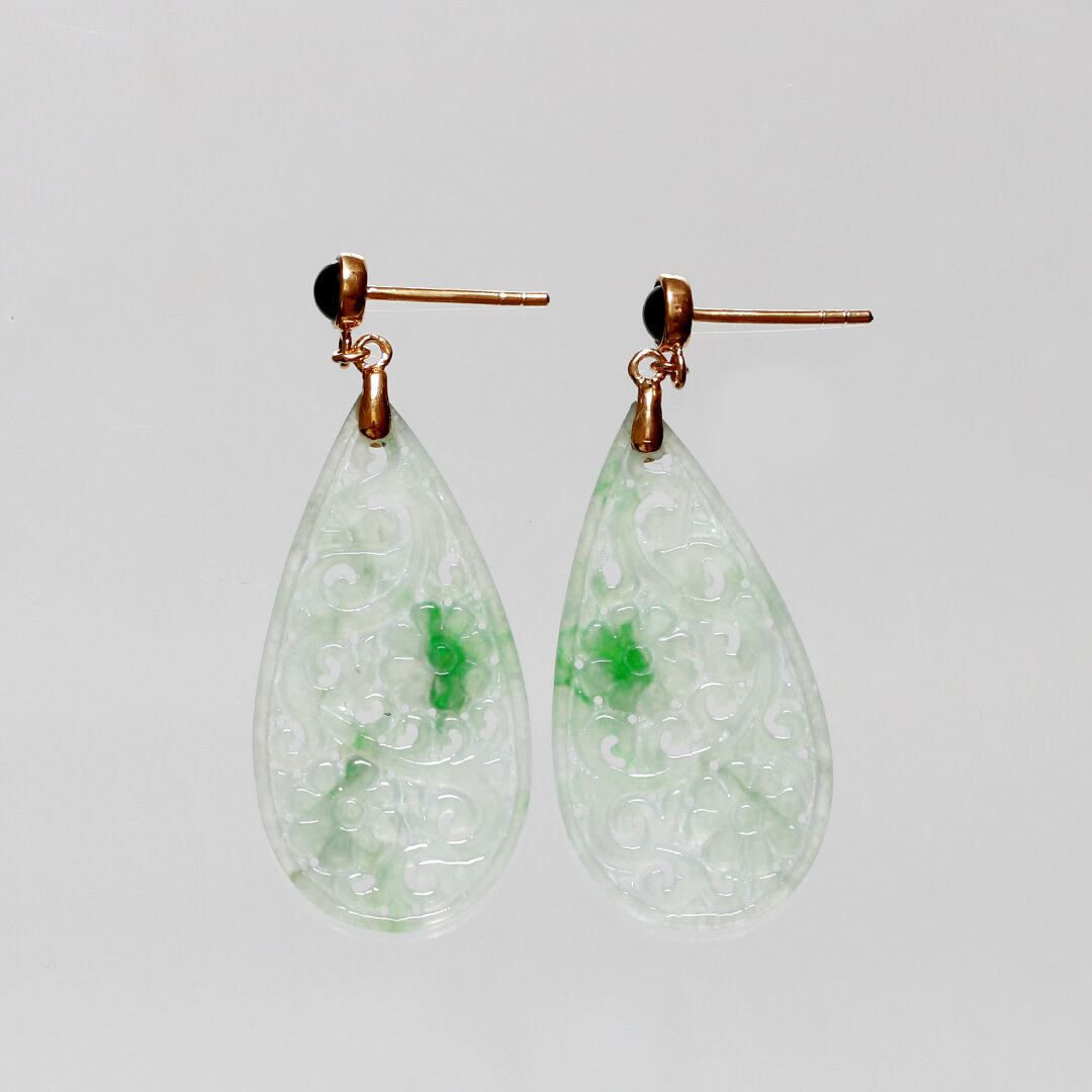 K18YG 透かし彫り翡翠ピアス A貨翡翠 jd_mm1181 | 【MeiNu（メイニュウ