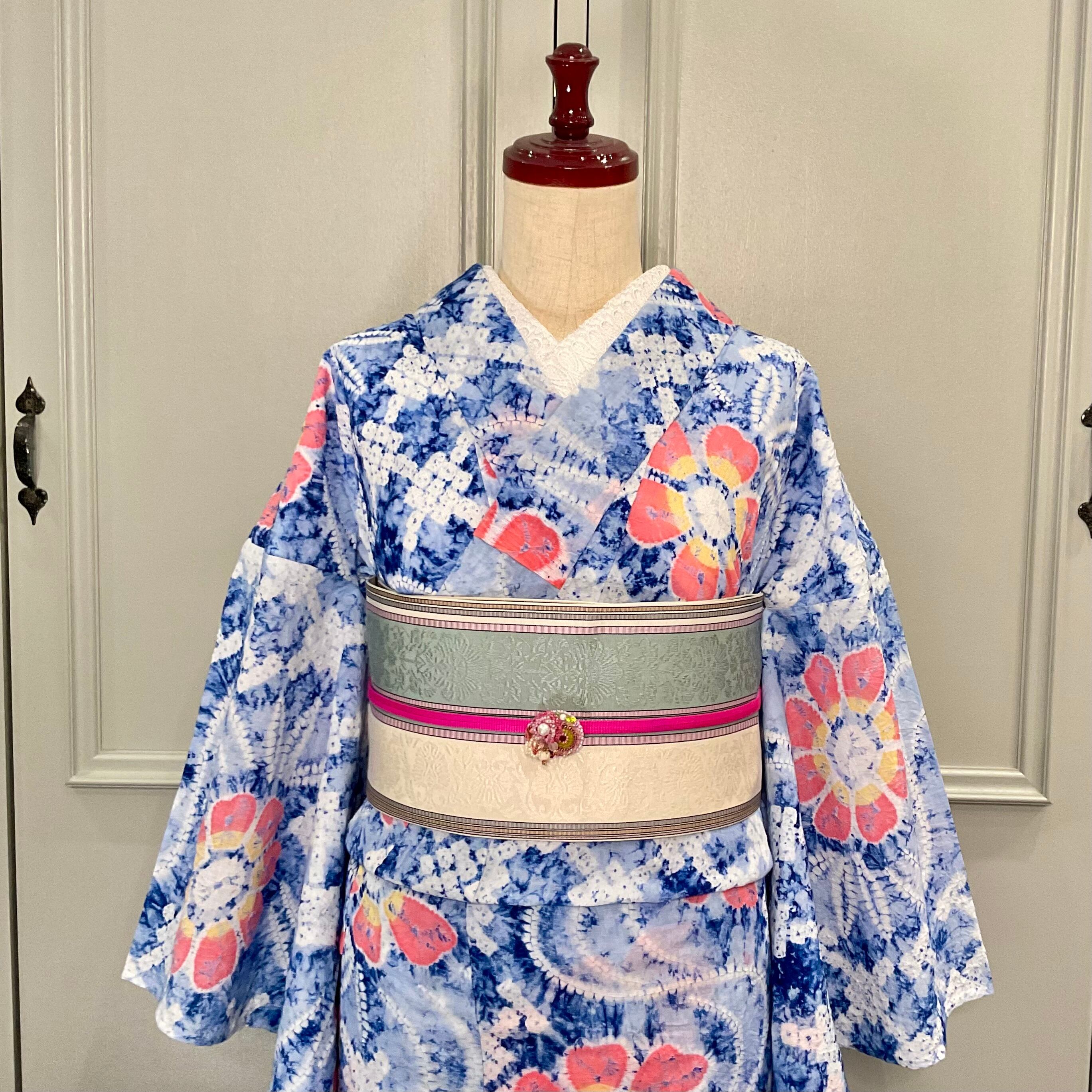 Retro Drop＊花 瑠璃紺 空色 水色 スカイブルー 大人浴衣 有松鳴海絞り