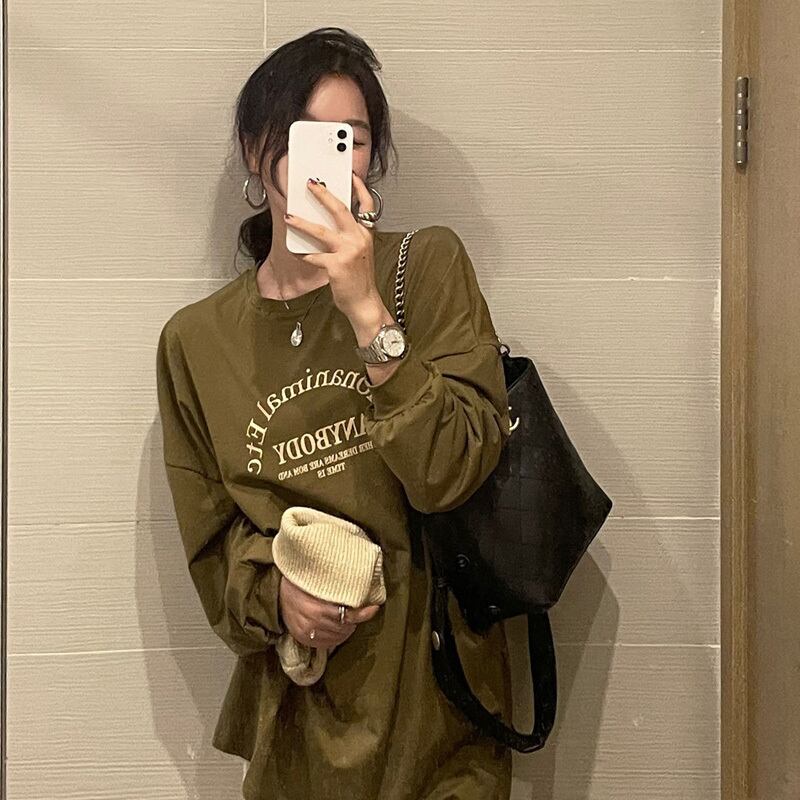 スタイルカジュアルルーズTシャツ オータムプリント柄プルオーバー トップス ロング 秋物 モンロー28145087500