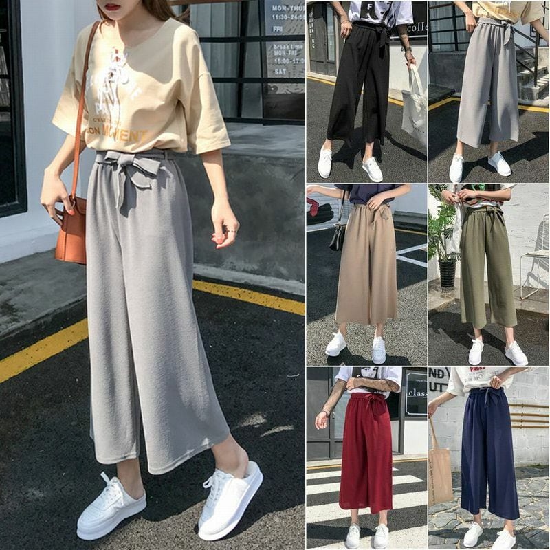 レディース ワイドパンツ ガウチョパンツ ハイウエスト ウエストリボン 春コーデ / Women's spring and autumn new  cec straight high waist loose wide leg pants (DCT-576943177093) | Value  Rave