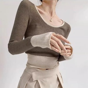 トップス リブニット カットソー ニット 配色リブニット バイカラークロップドニット ラウンドネック 長袖 クロップド丈 ショート丈 バイカラー リブ スリム アースカラー レディース かわいい 大人可愛い おしゃれ ガーリー エレガント 主役級 存在感 キュート きれいめ 上品 お出かけ ショッピング 休日 デート 女子会 イベント 旅行 体型カバー ゆったり スタイルUP デイリー 万能 普段使い フェミニン シンプル カジュアル スタイリッシュ 高見え 鮮度アップ