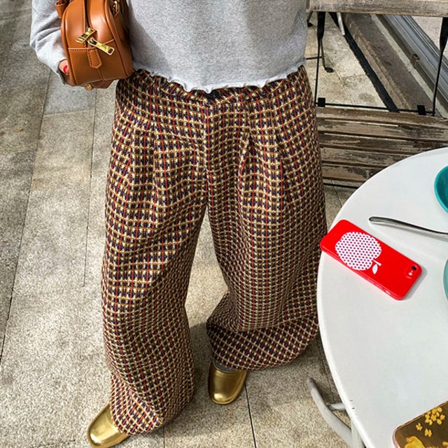 Tweed check wide straight pants　2litr06019