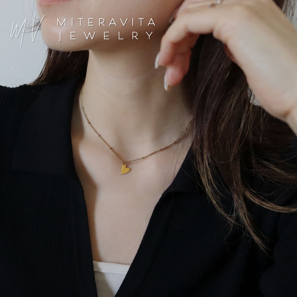 ハート プレート ボールチェーン 38cm+5cm サージカルステンレス