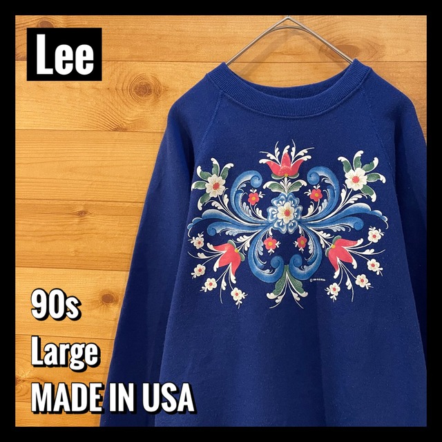 【Lee】90s USA製 かわいい系 オールドスウェット トレーナー 花 プリント レディースL us古着