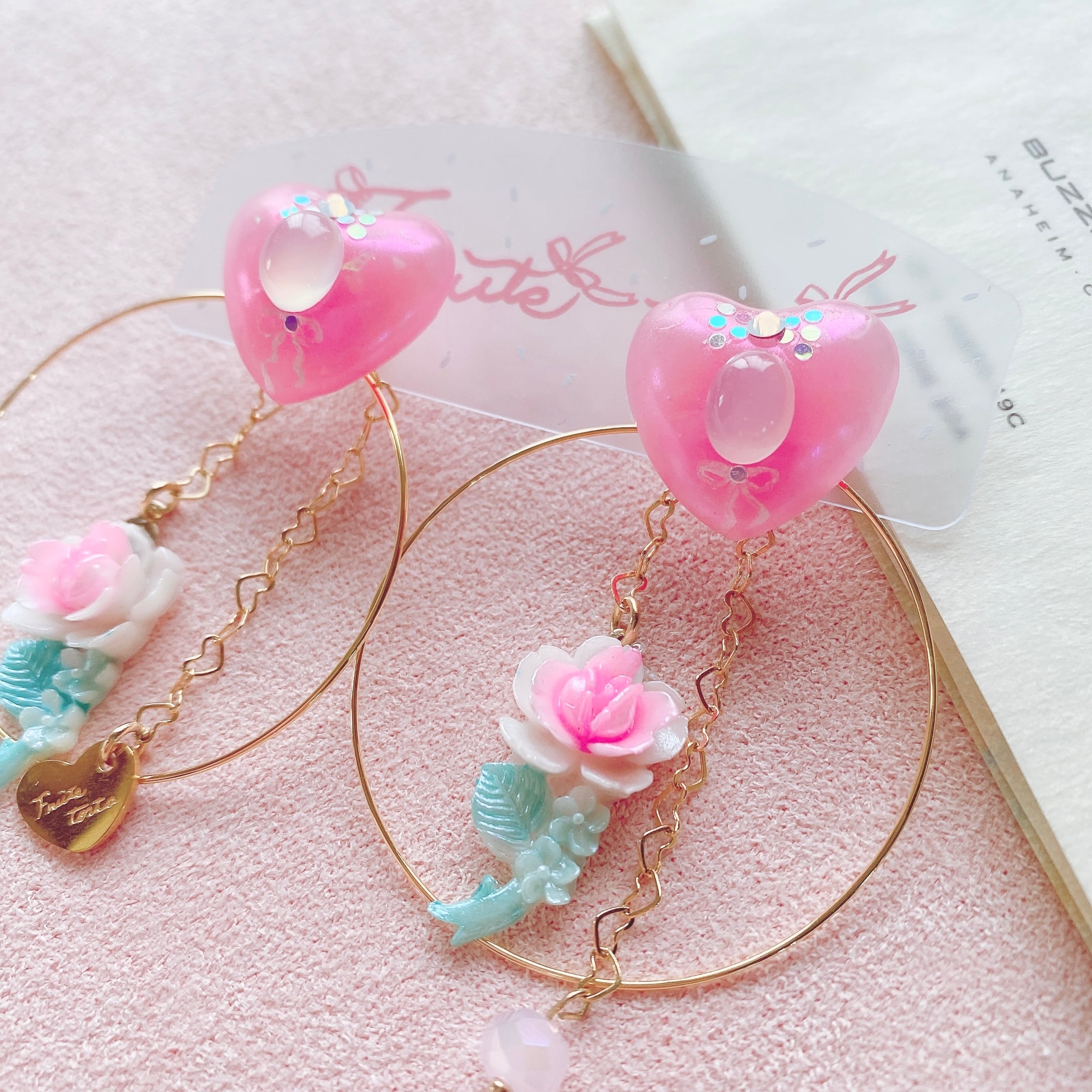 Pearl Heart Lady ♡ ピンクハートローズイヤリング