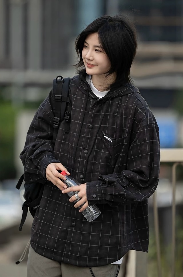 キルティングフーディチェックシャツ / Quilted Hoodie Check Shirt