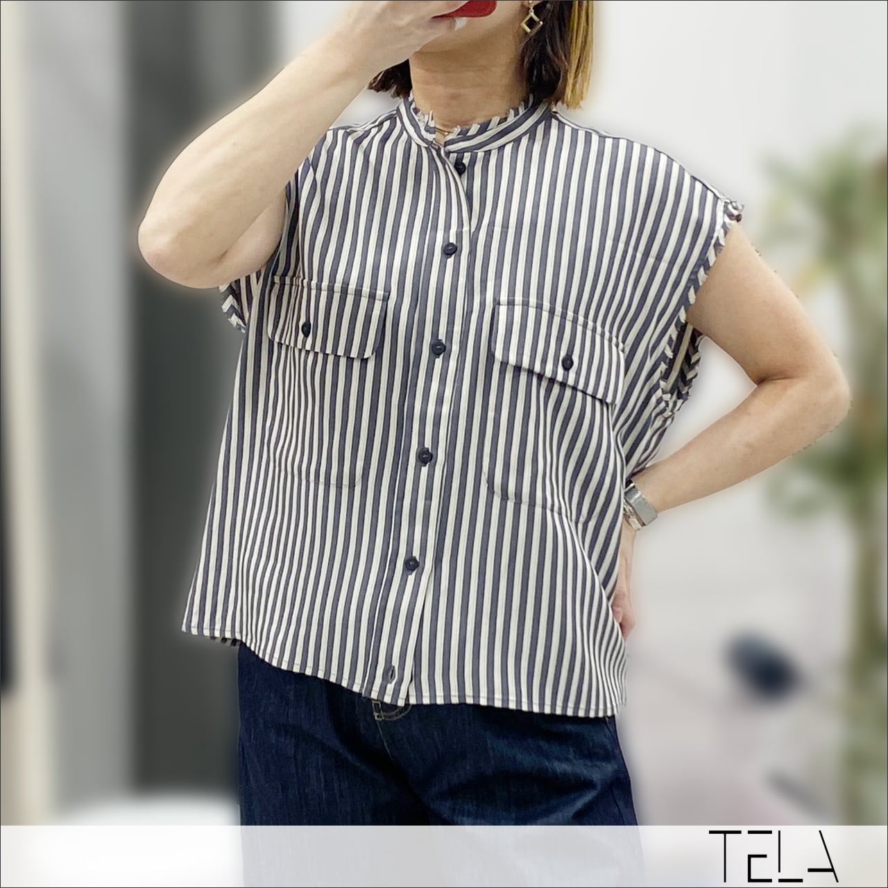 TELA (テラ) スリーブレスストライプシャツ SAMBA/RIG stripe