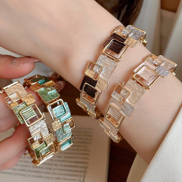 スクエアメタルデザイン バングル ブレスレット 4color W10422