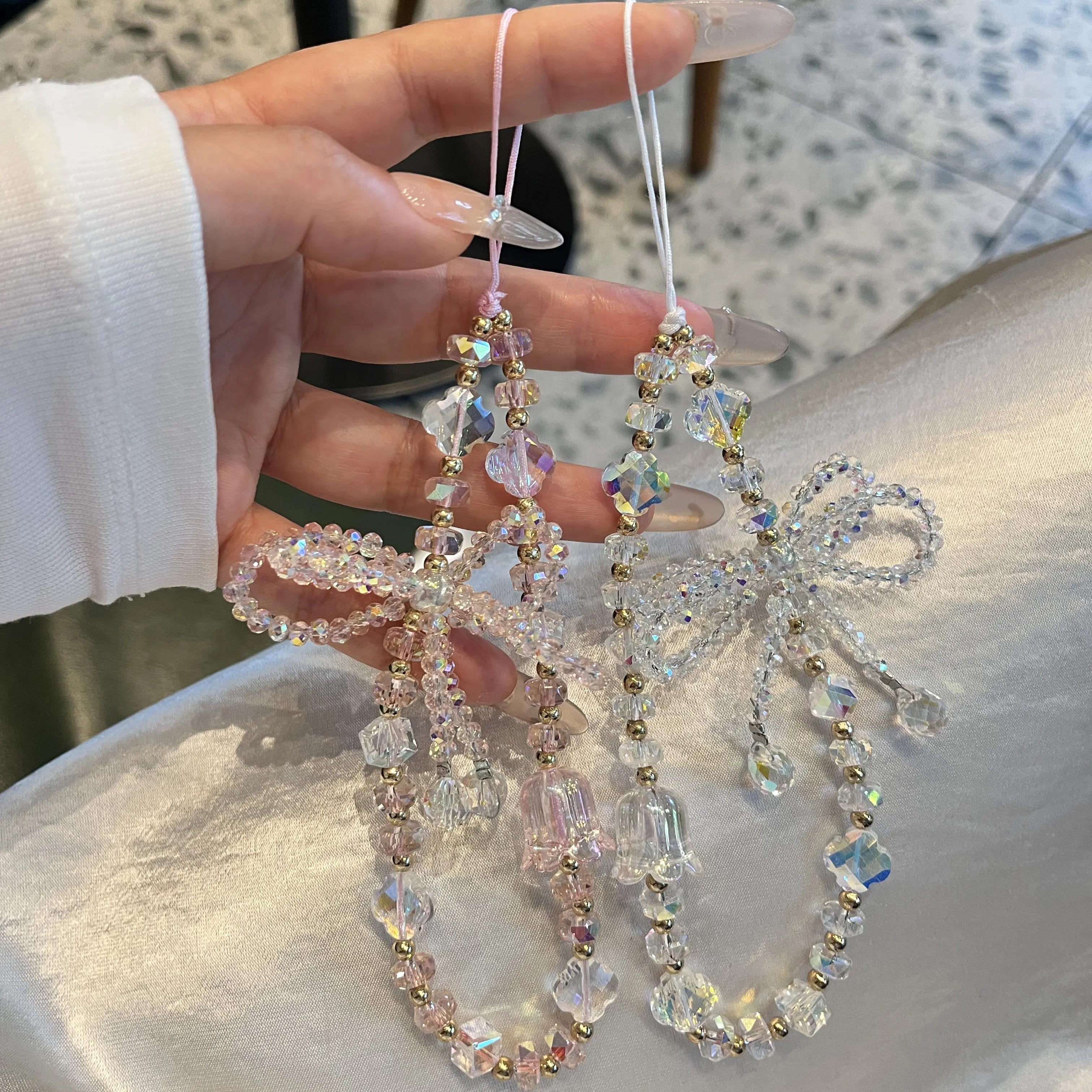 オリジナル手作りビーズストラップ リボン2s