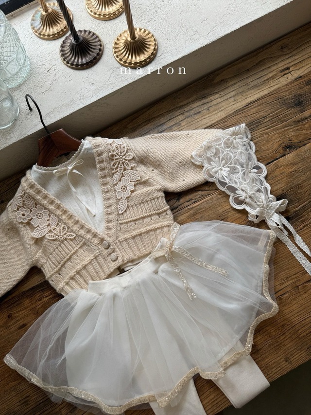 ラスト1 beige L【即納】<marron>  Flower cardigan