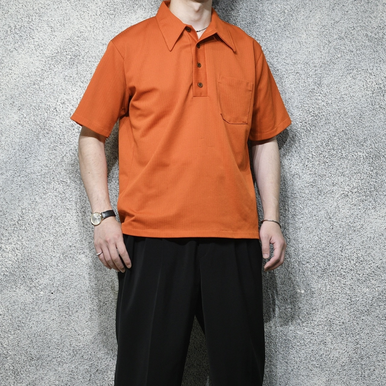 70's design pullover shirt orange