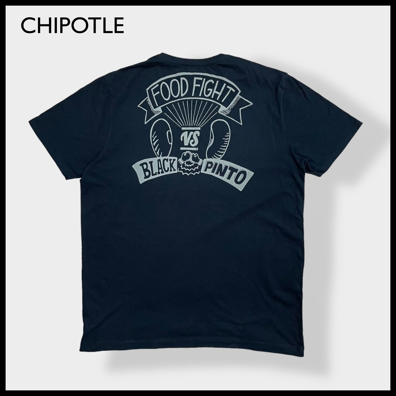 【CHIPOTLE】FOOD FIGHT ワンポイントロゴ Tシャツ バックプリント フードファイト 大食い 早食い L 半袖 黒 オーガニックコットン US古着