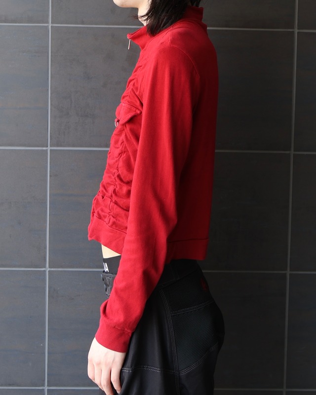 Gathered detail zip-up top