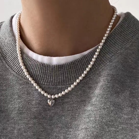 パール ハートネックレス L1156