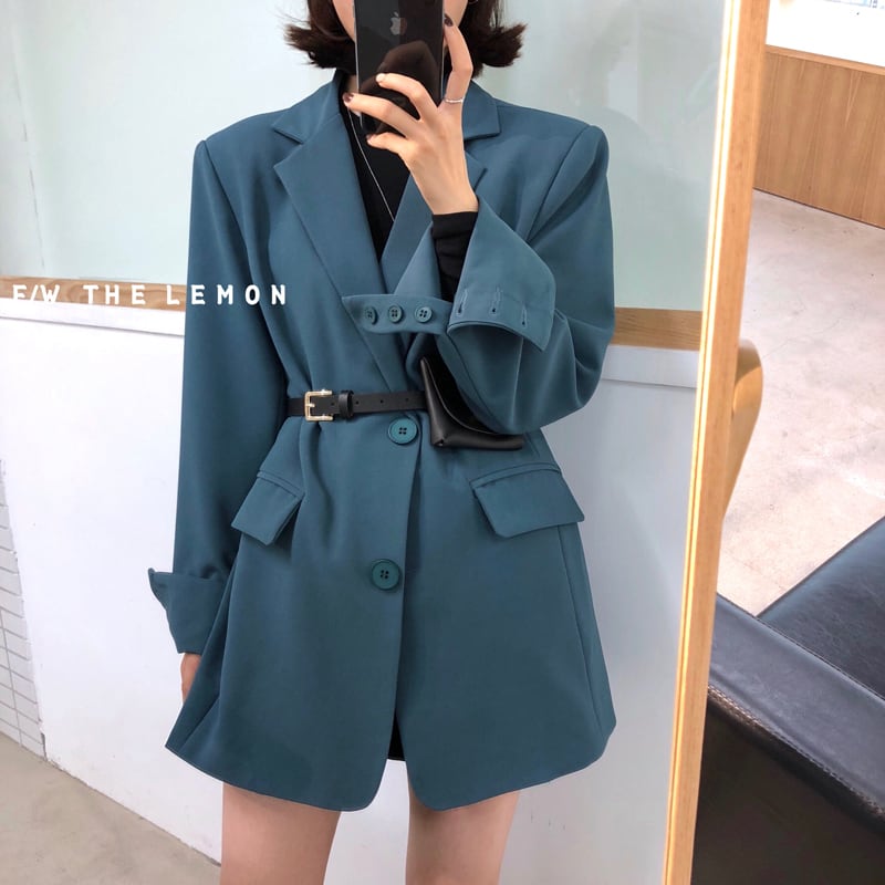 ブルーソリッド カラージャケット ルーズトップス オータムレディース 秋物 ソリッドカラー ビッグFスモールZ韓国74773632646