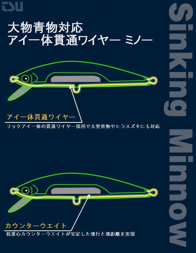 TSURINOYA 40g 120S 貫通ワイヤー ロングビル スパーシンキング TSURINOYA 40g 120S 貫通ワイヤー ロングビル スパーシンキング