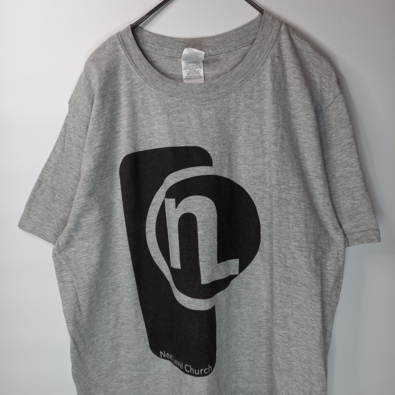 ギルダン　クルーネック　プリントTシャツ　リングスパン　ビッグロゴ　グレー　M