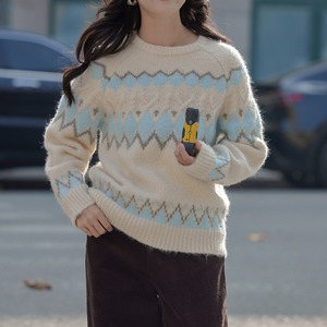 nordic pattern crew neck knit J00012