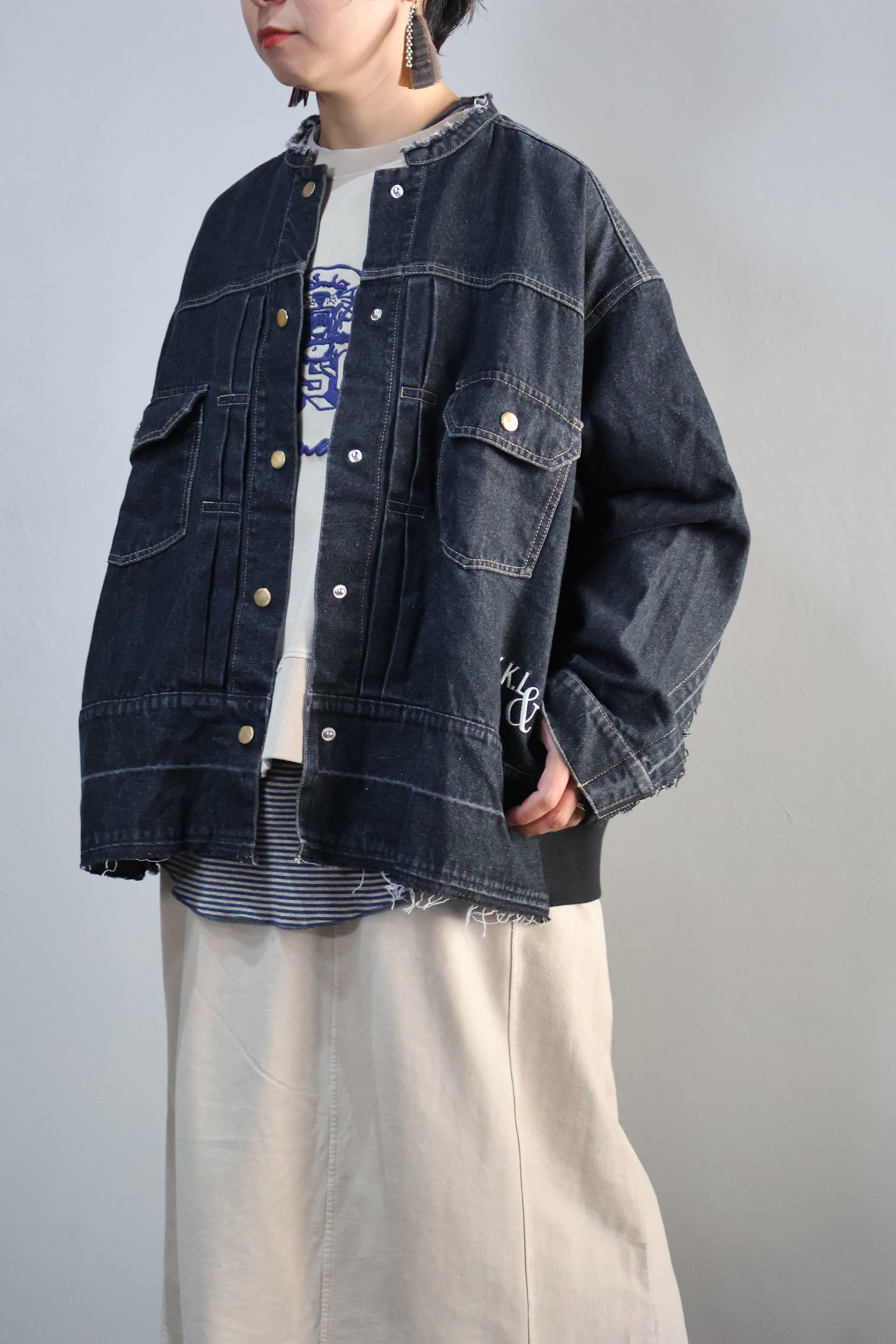 デニム×ナイロンリメイクノーカラージャケット【12506-287-20】2025AW