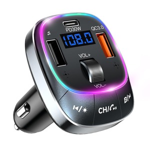 【数量限り】【2025新登場】FMトランスミッター Bluetooth 5.3 デュアルマイク ノイズ軽減 音楽再生モード 車載充電器 3つポート USB&Type-C QC3.0急速充電 PD30W対応 12V/24V車対応 ハンズフリー通話 7色LEDライト シガーソケット USBメモリ (ブラック)