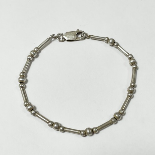 Vintage 925 Silver Round Beads & Tube Beads Bracele Made In Italy
