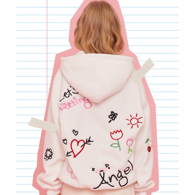 [LUV IS TRUE] MD DOODLE HOODIE(WHITE) 正規品 韓国 ブランド パーカー