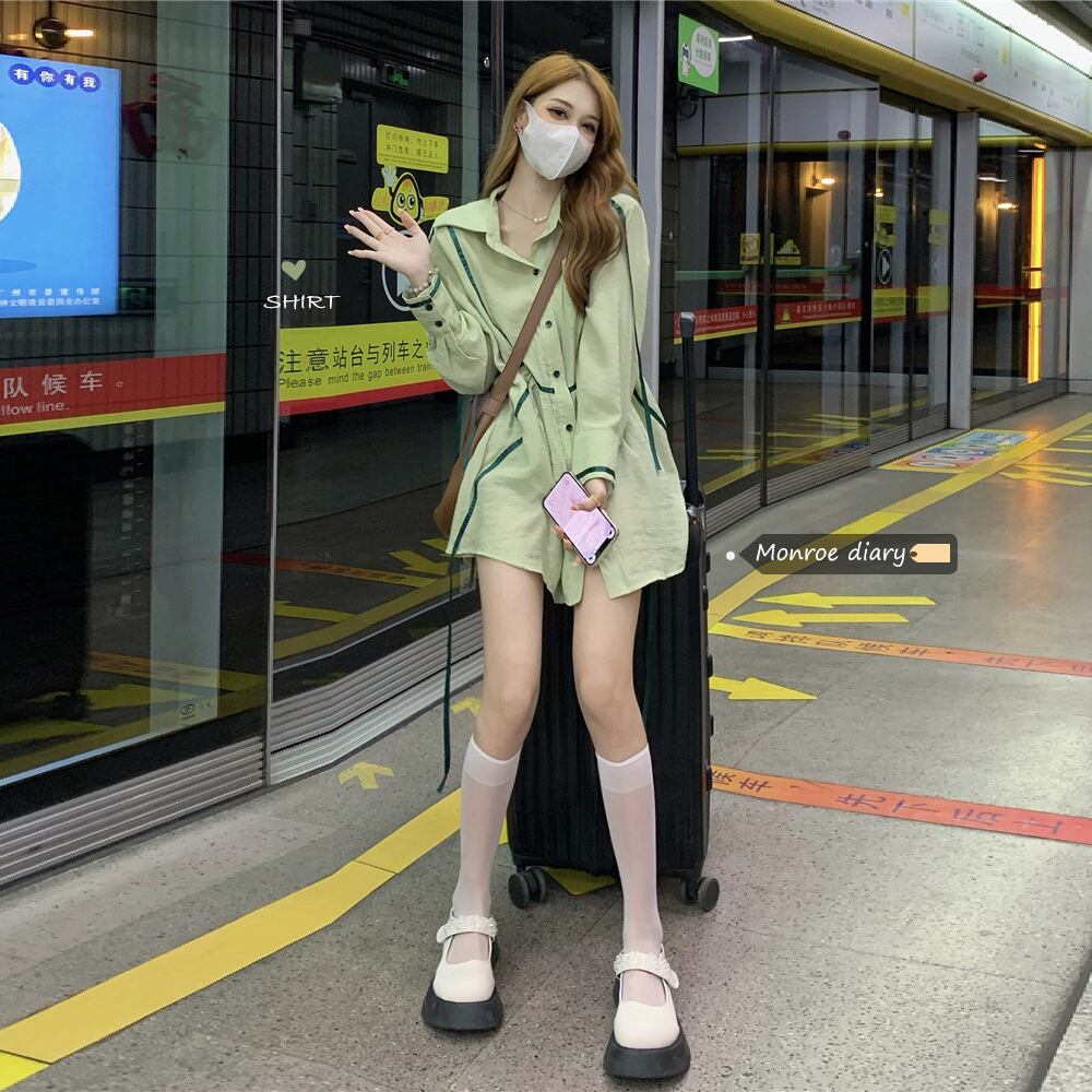 シャツ サマー薄手グリーントップス ロング 夏物 モンロー44572443887