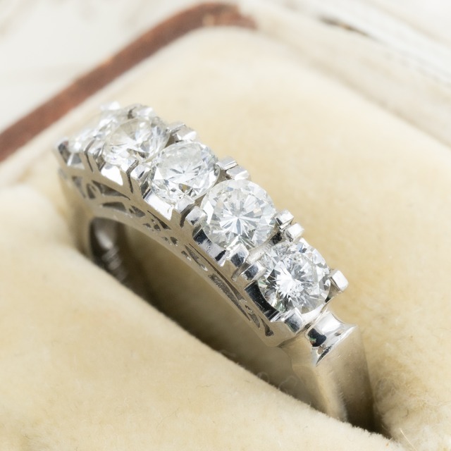 昭和ジュエリー ダイヤモンドリング Pt900 1.00ct 一文字リング ヴィンテージ 昭和レトロ 透かしデザイン 指輪 プラチナ MR00739