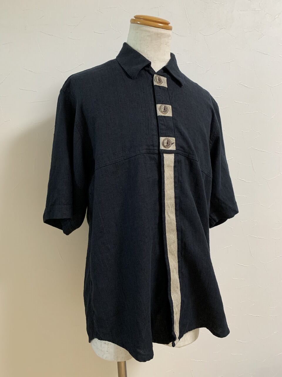 1980's Euro Linen Bi-Color Short Sleeve Shirt
