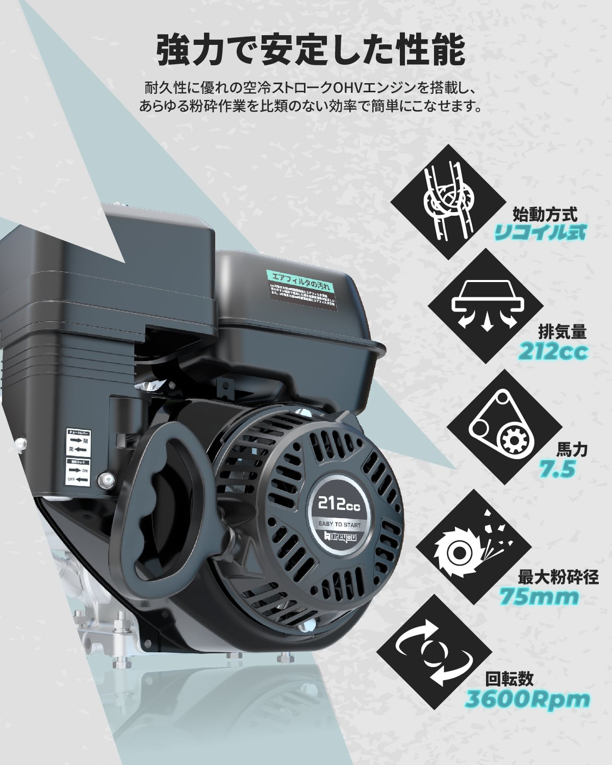 ウッドチッパー Kareyouエンジン粉砕機 最大77mm粉砕能力 7.5 ウッドチッパー Kareyouエンジン粉砕機 最大77mm粉砕能力 7.5