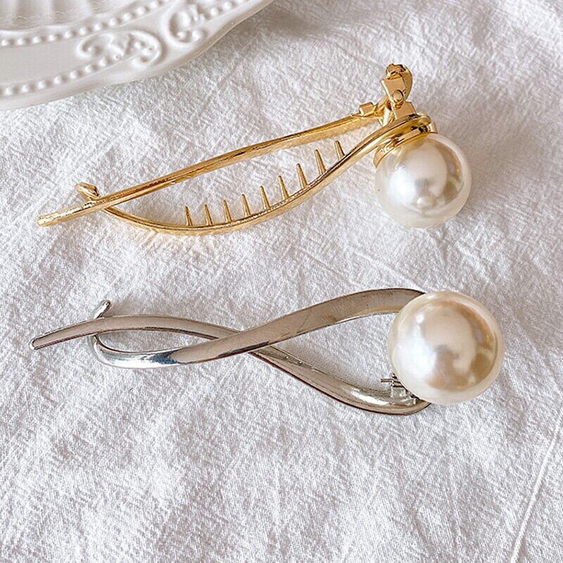 【SELECT】ヘアクリップ 1粒ビッグパールヘアクリップ バナナクリップ ヘアアクセサリー パール フェイクパール 浴衣