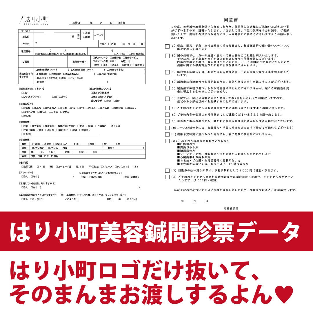 スタート時のはり小町問診表【問診票データ】