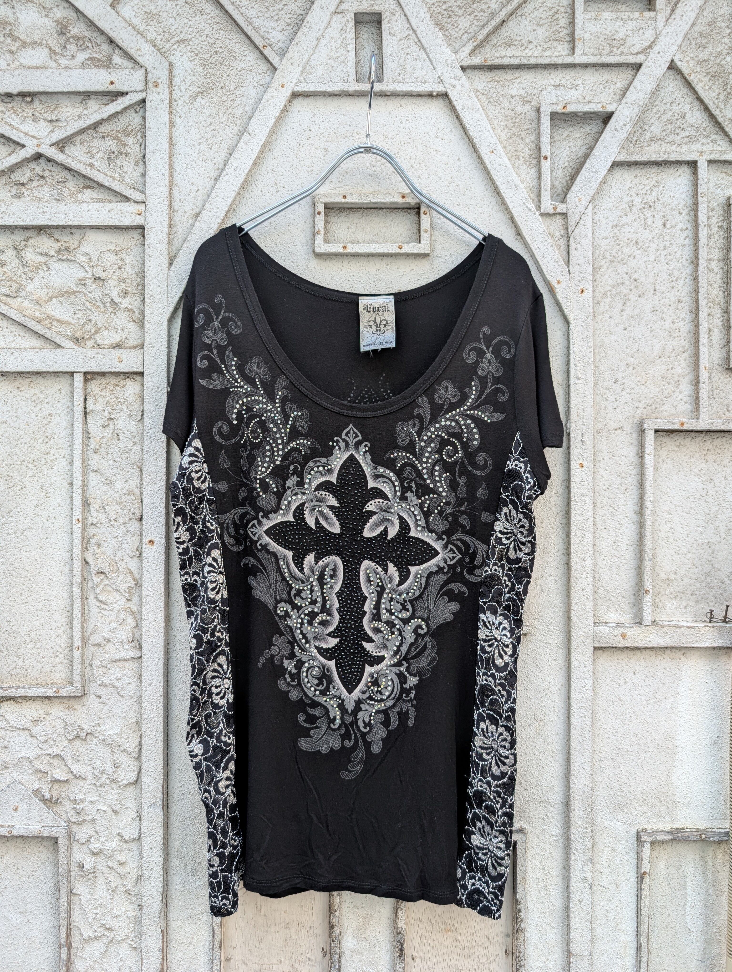 "CROSS" rhinestone tee / made in USA