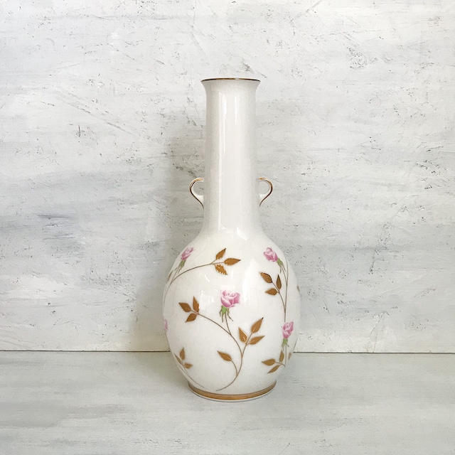 【R-694】香蘭社バラ柄耳付き花瓶