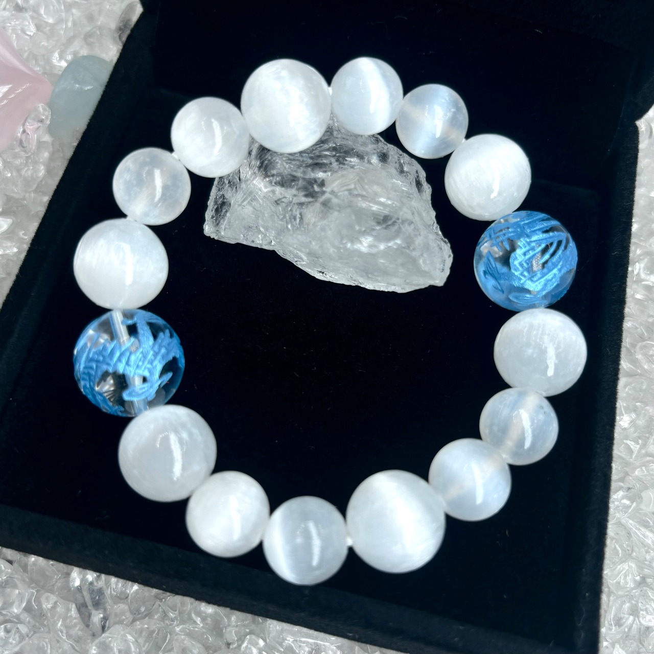 シリウスのセレナイトブレスレット（龍彫）