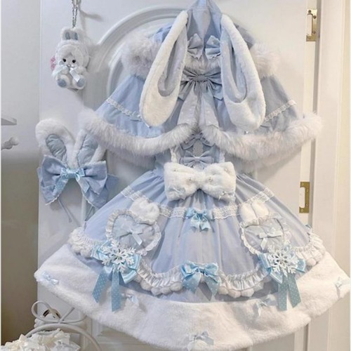 ゆめかわ♡うさ耳付きブルーケープ＆もこもこワンピース　wanpi22★